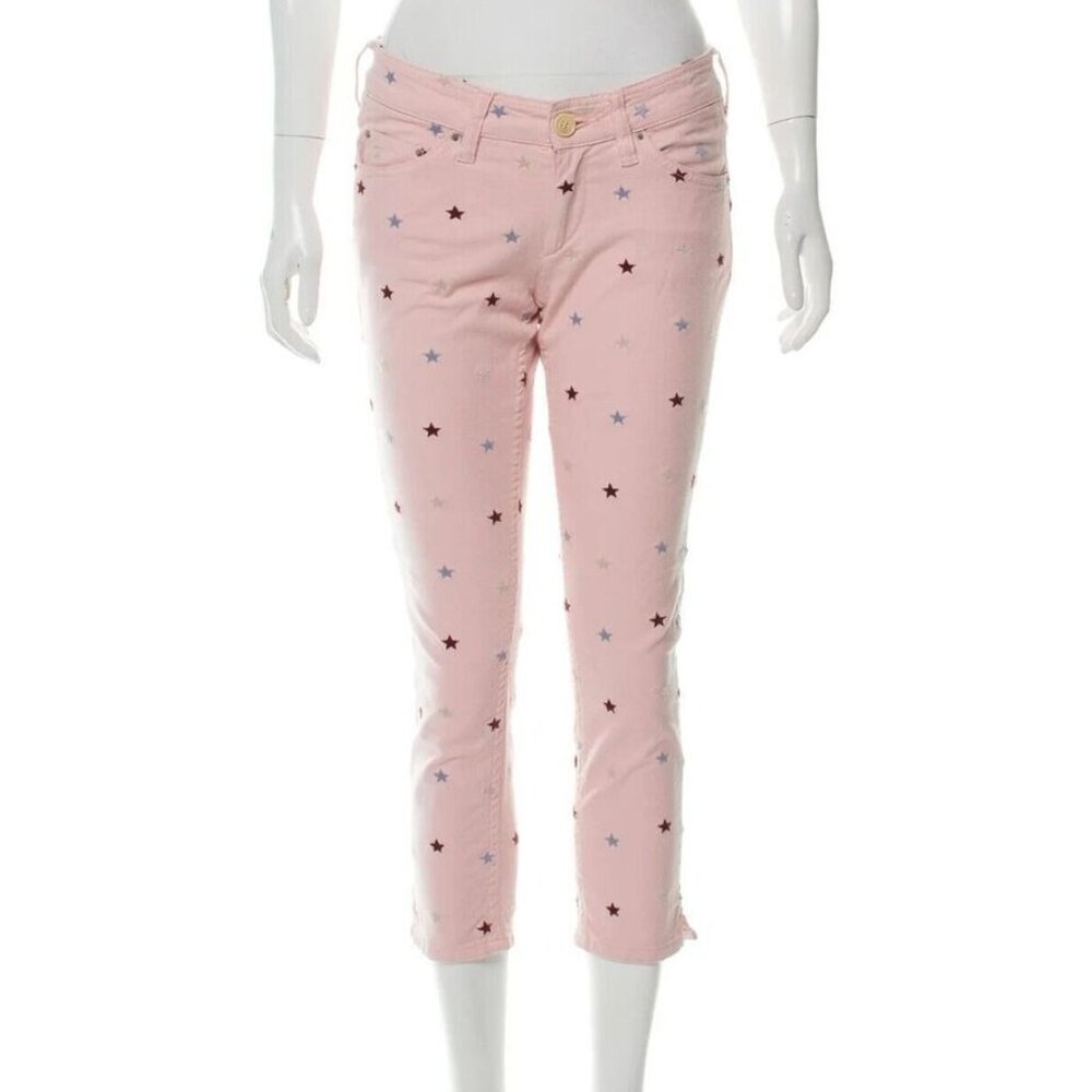 Isabel Marant Etoile Deacon Pink Star Embroidered Cropped Skinny Jeans, 26"